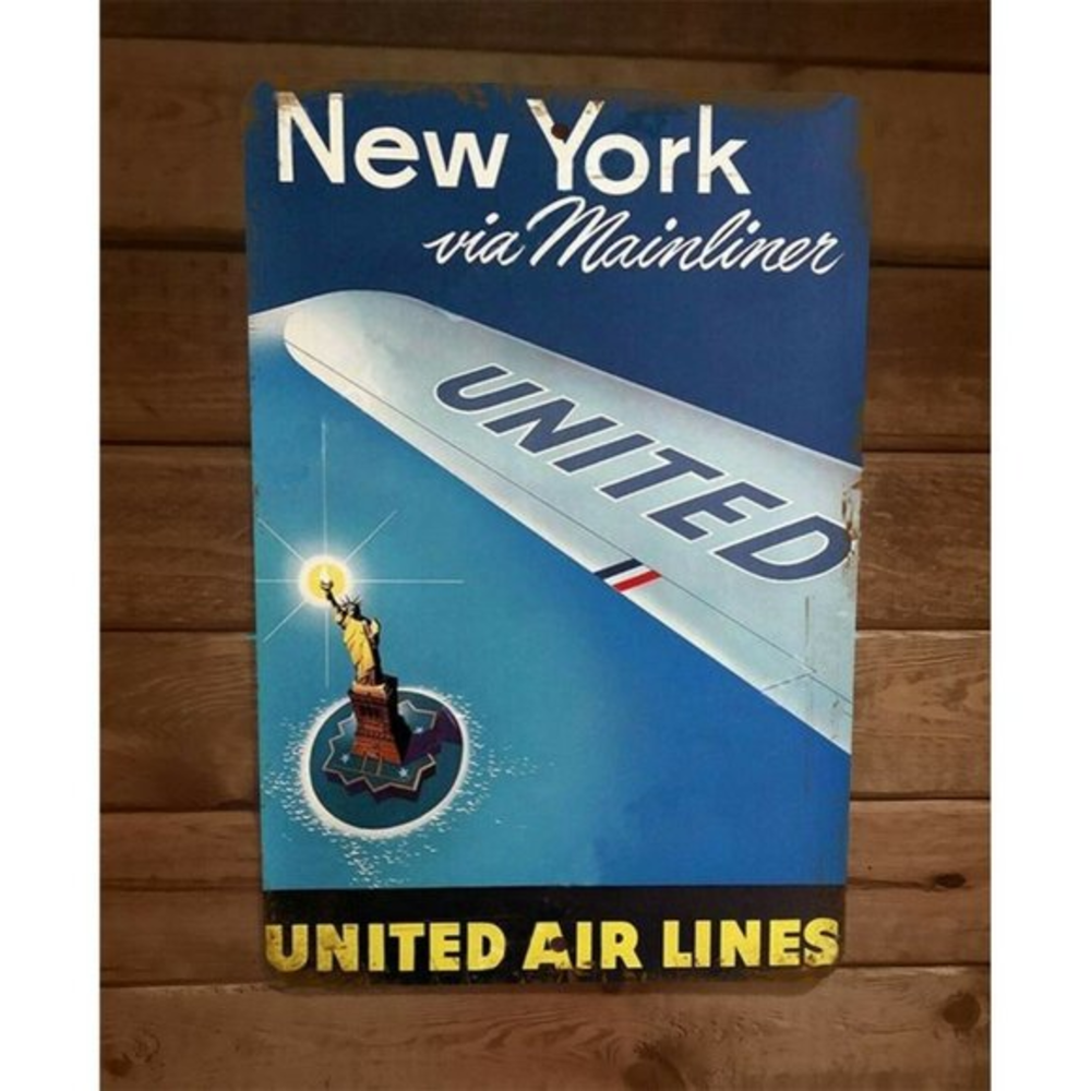 United Airlines New York via Mainliner 8x12 Metal Wall Sign